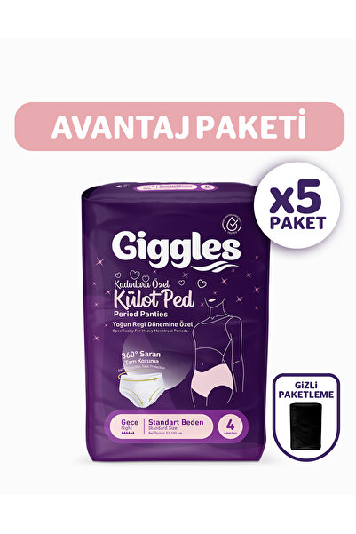 giggles Külot Ped (Regl Gece Külodu) Bel Ölçüsü 52-100 cm Standart Beden 5 Pa...