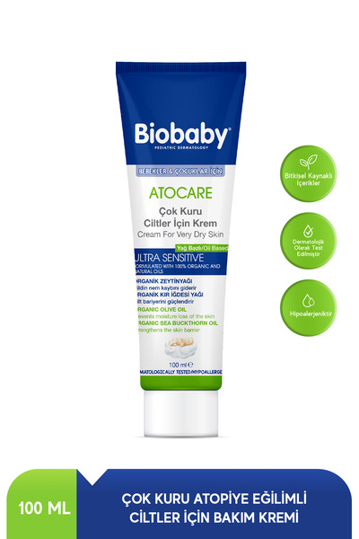 Biobaby 100 ml Organic Olive and Sea Buckthorn Cream - For Dry and Very Dry Skin