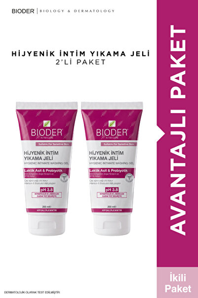Bioder İntim Yıkama Jeli 2 x 200 ml – Laktik Asit, Probiyotik & Çay Ağacı Yağı