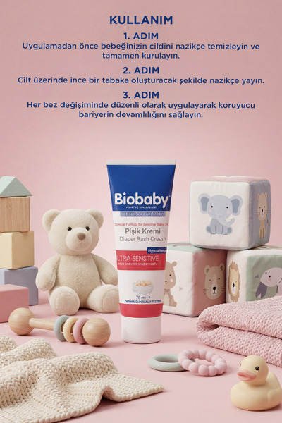Biobaby Bebek Pişik Kremi 75 g – Çinko Oksit, Organik Kır İğdesi Yağı ve Zeytinyağı İçerir