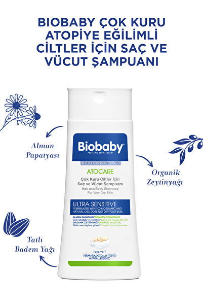 Biobaby Atocare Çok Kuru Ciltler İçin Saç Ve Vücut Şampuanı 300 ml - Organik Zeytin Yağı ve Alman Papatyası