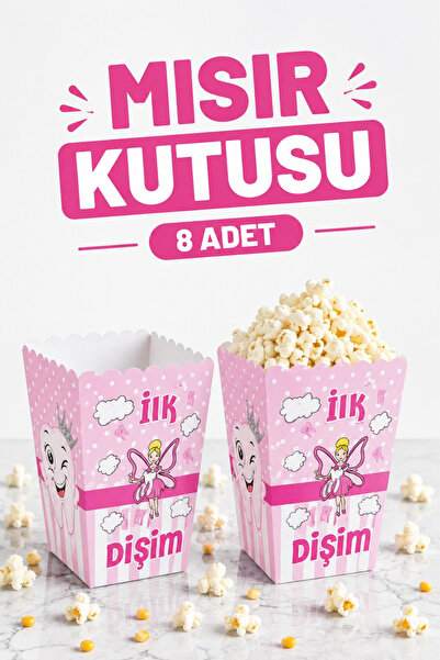 Huzur Party Store Ilk Dişim Yazılı Pembe Mısır Kutusu 8 Adet Inci Dişli Temal...