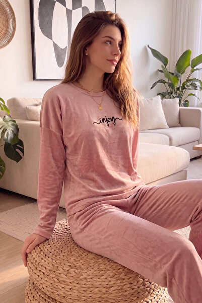 Pijamaevi Powder Enjoy gemustertes, exklusives Damen-Pyjama-Set aus Samt