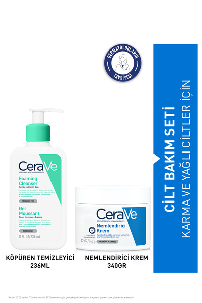 CeraVe KARMA&YAĞLI CİLTLERE ÖZEL CİLT BAKIM SETİ:Köpüren Temizleyici 236 ML&N...