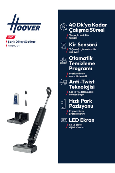 Hoover HW300 011 Kablosuz Dikey Süpürge, Islak&kuru Temizlik, Otomatik Temizleme ve Havalandırma Sistemi