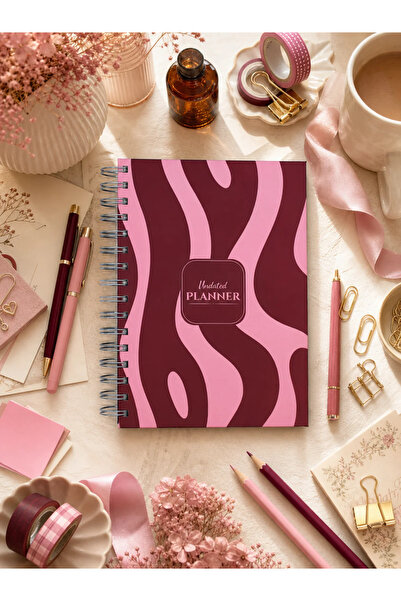 White Notebook A5 Spiralli Süresiz Planlayıcı Ajanda Pembe Aura - 15x21