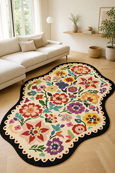 Decomia Home Dijital Kaymaz Yıkanabilir Renkli Salon Halısı Mutfak Halısı Kor...
