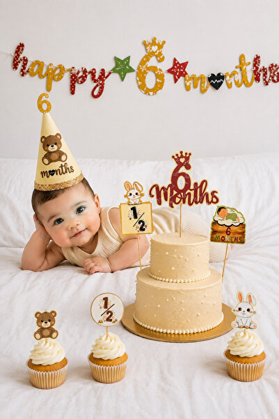 Huzur Party Store 6 Months Birthday Party Set Happy 6 Months Banner Hat Cake ...