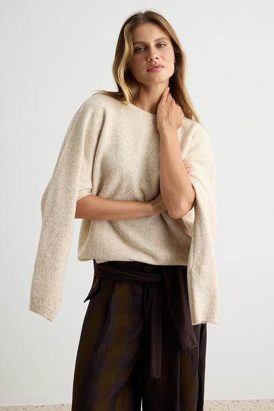 Trendyol Collection Stone Soft Textured Sleeve Functional Special Quality Kni...