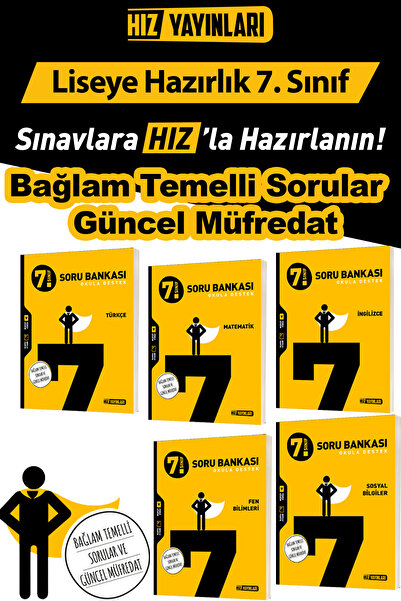 Hız Yayınları 7. Sınıf Matematik Türkçe Fen Sosyal İngilizce Soru Bankası Set...