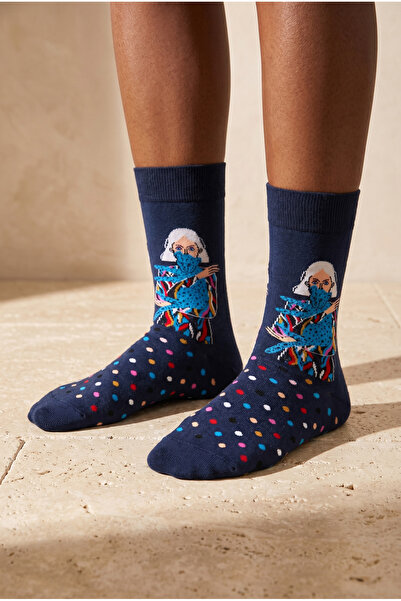 Katia&Bony Women's Socks with Girl Figures Navy Blue