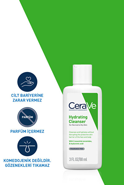CeraVe Normal ve Kuruya Dönük Ciltler İçin Seramid ve Hyalüronik Asit İçeren Nemlendiren Temizleyici 88 ml
