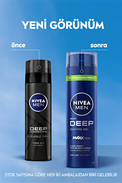 NIVEA MEN Erkek Tıraş Jeli Deep Dimension Aktif Karbon 200ml, Kusursuz ve Kaygan Tıraş, Sakal Temizleyici