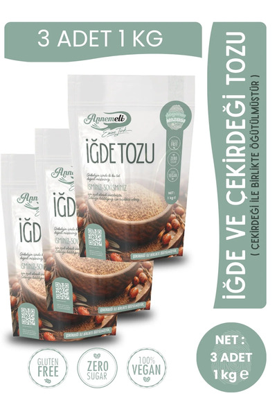 EMİNE TÜRK ANNEMELİ 3 KG İĞDE VE ÇEKİRDEĞİ TOZU ( İĞDE UNU) % 100 DOĞAL GÜNLÜ...