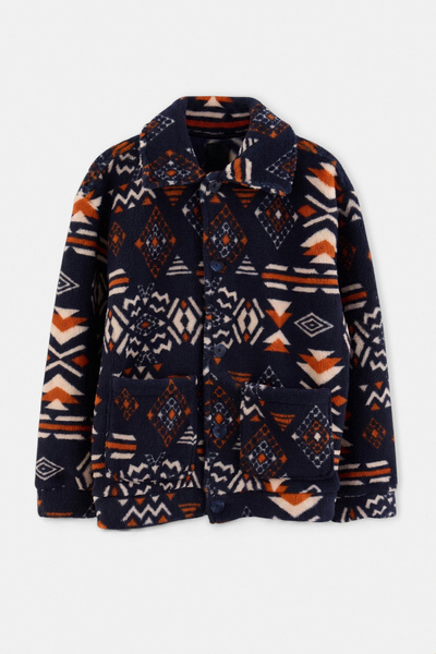 Trendyol Collection Navy Blue Oversize/Wide Cut Patterned Thick Coat Tmnaw27M...