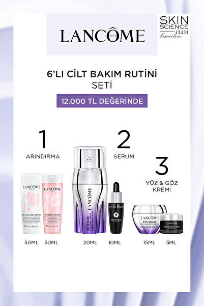 Lancome 6'lı Cilt Bakım Rutini Seti - Temizleyici, Tonik, Serum, Yüz ve Göz K...