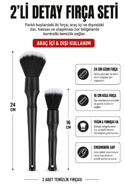 AutoFresh 2’li Mikrofiber Araç İçi Detay Temizlik Fırçası Yumuşak Uçlu Torpido Klima Toz Alma Seti