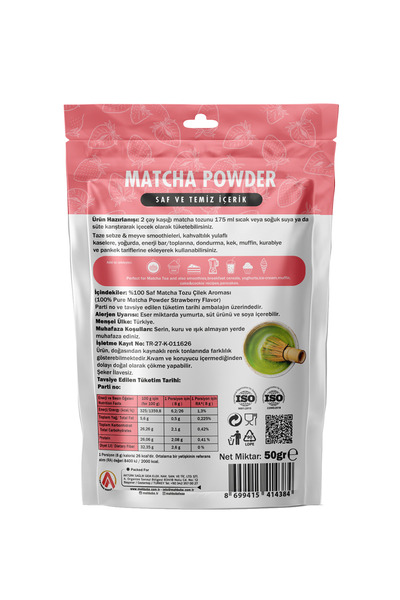 Mahbuba Çilek Aromalı Matcha Çayı Tozu 50gr