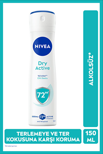 NIVEA Kadın Sprey Deodorant Dry Active 150ml, 72 Saat Terleme ve Ter Kokusu K...
