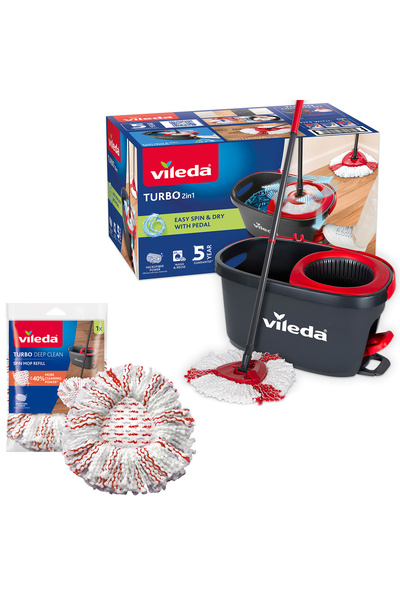 Vileda Turbo 2in1 Yeni Pedallı Temizlik Seti + Turbo Deep Clean Paspas