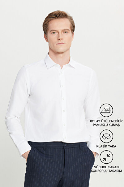 AC&Co / Altınyıldız Classics Weißes, bügelleichtes Slim-Fit-Baumwollhemd mit ...