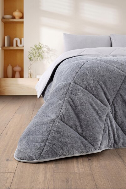 Formeya Çift Kişilik Lüx Gri 4 Mevsim Wellsoft Yorgan Seti Çift Taraflı 195x215 cm (2 adet Yastık Kılıflı)