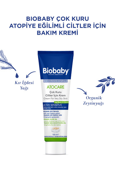 Biobaby Atocare Çok Kuru Ciltler İçin Krem 100 ml - Organik Kır İğdesi Yağı ve Organik Zeytin Yağı