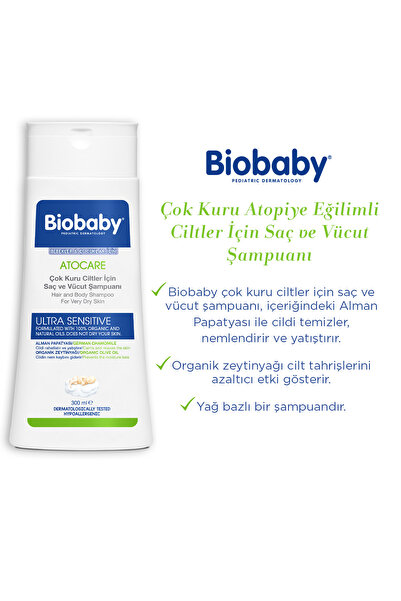 Biobaby Atocare Çok Kuru Ciltler İçin Saç Ve Vücut Şampuanı 300 ml - Organik Zeytin Yağı ve Alman Papatyası