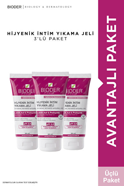 Bioder İntim Yıkama Jeli 3 x 200 ml – Laktik Asit, Probiyotik & Çay Ağacı Yağı