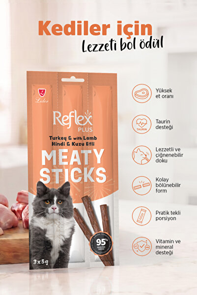 Reflex Plus Meaty Sticks Hindi ve Kuzu Etli Kedi Ödül Çubuğu 3X5GR Otuzbeş Paket