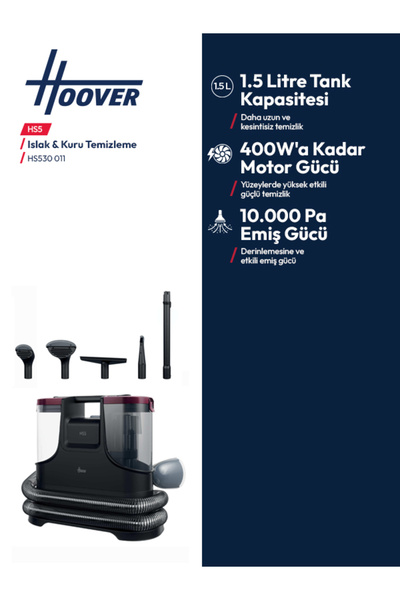 Hoover HS530 011 Sıcak Su Özellikli Koltuk ve Halı Yıkama Makinesi, 5 Farklı Aparat