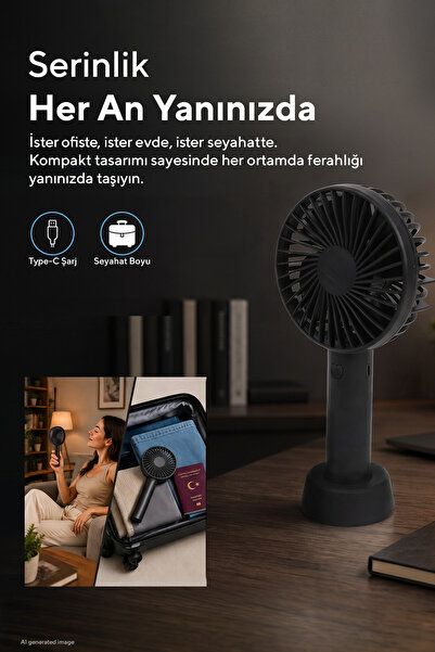 KUMTEL Şarj Edilebilir Mini El Vantilatörü | Type-C Şarjlı | 3 Kademeli | 400...