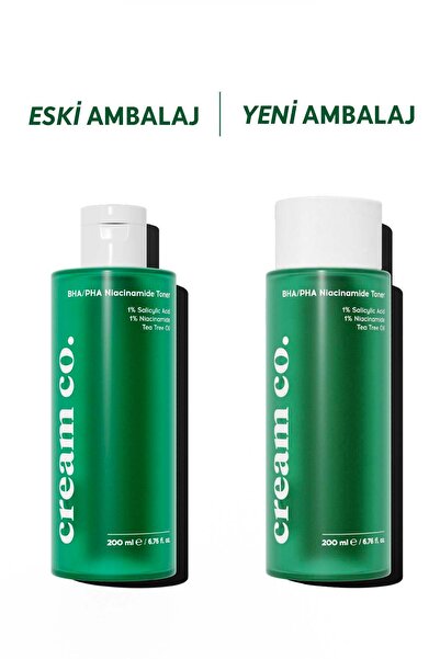 Cream Co. Akne Karşıtı Gözenek Sıkılaştırıcı BHA PHA Niacinamide Tonik | Arındırıcı | Salisilik Asit | 200ML