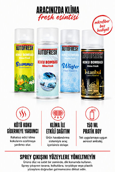 AutoFresh Araç Klima Koku Bombası 4’lü Set 150 ml – Oto Klima Temizleyici ve Kötü Koku Giderici