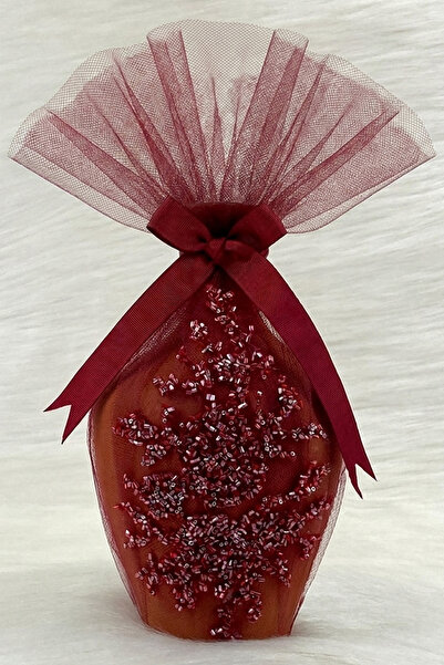 ZEYMERADE Burgundy Luxury Appliqued Testi, Ornate Bridal Henna Night Cube, We...