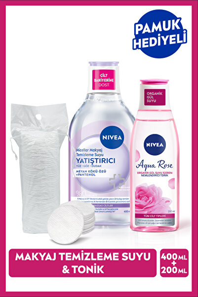 NIVEA Yatıştırıcı Micellar Makyaj Temizleme Suyu Ve Aqua Rose Tonik 200ml, Pa...