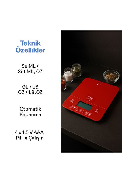 Fakir Molly Dijital Mutfak Tartısı Kırmızı