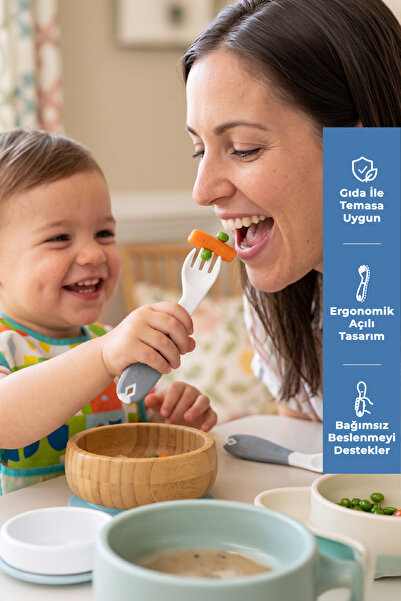 Babyjem Açılı Mama Çatal Kaşık Seti - Beyaz