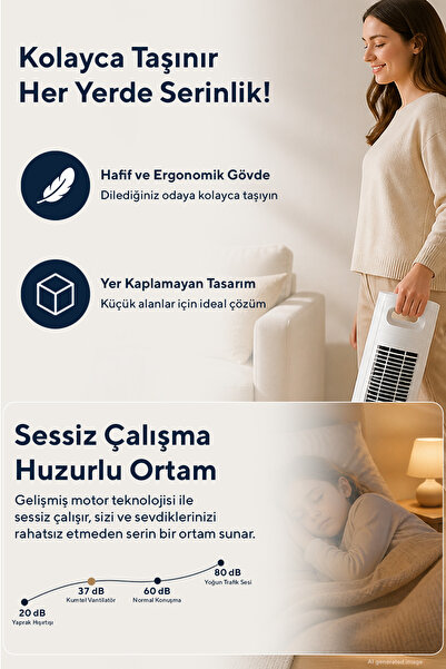 KUMTEL KTF-258W Kule Tipi Beyaz Vantilatör – 50W, Zaman Ayarlı, 3 Hız Kademeli, Sessiz Çalışma