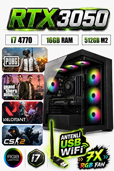 Dmc N182x (PUBG,GTA 5) i7 4770,16GB RAM,512GB M2 SSD,RTX3050 GDDR6,Oyuncu Mas...