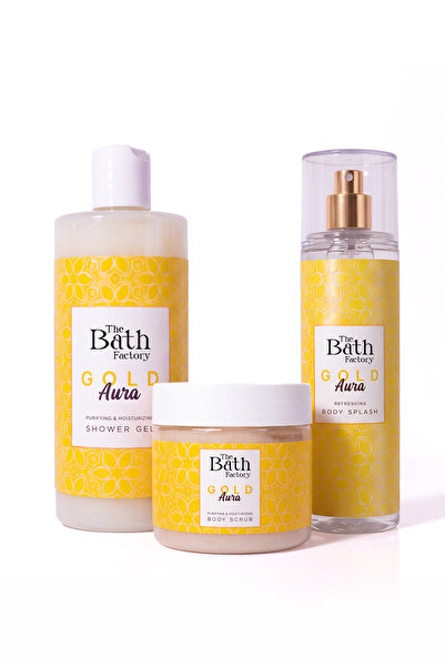 THE BATH FACTORY Gold Aura Duş Jeli + Vücut Peelingi + Vücut Spreyi