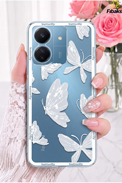 Fibaks Redmi 13C Kılıf Tasarımlı Desenli Kamera Korumalı Şeffaf Kelebek Esnek...