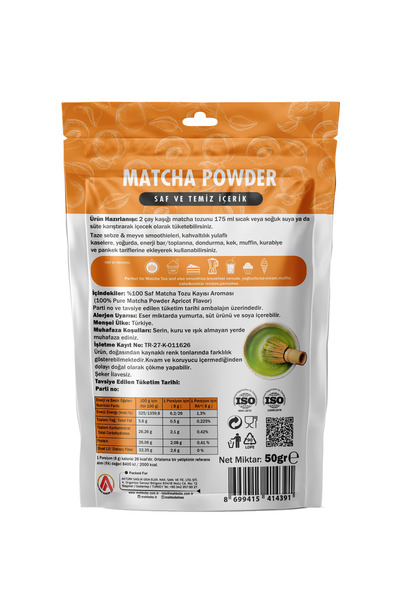 Mahbuba Kayısı Aromalı Matcha Çayı Tozu 50gr
