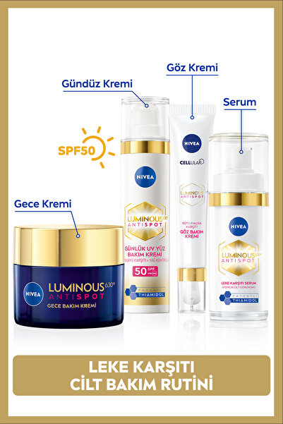 NIVEA Luminous630 Leke Karşıtı Cilt Bakım Seti, Cilt Serumu, Göz, Gündüz ve G...