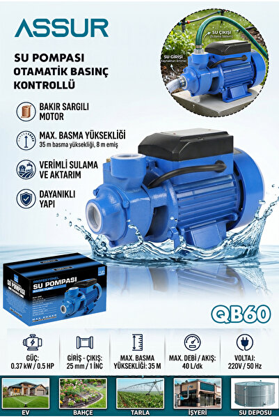 ASSUR QB60 35m Basınç Yüksekliği 1 Hp Bakır Sargı Elektrikli Santrifüj Pompa ...