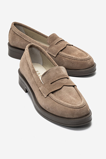 LuviShoes PLİNE Vizon Süet Hakiki Deri Kadın Loafer Ayakkabı