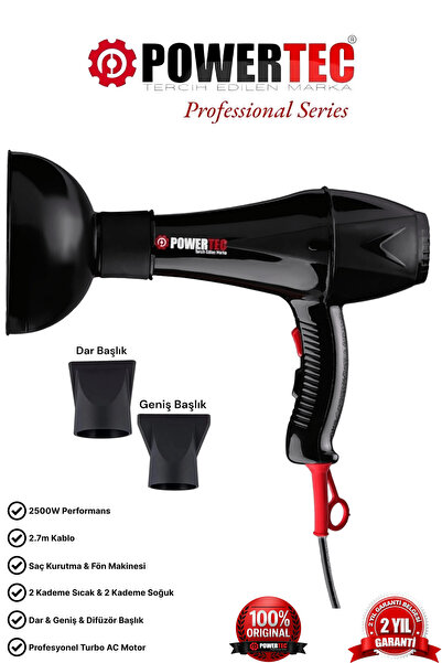 POWERTEC TR-901 Profesyonel 2500W Saç Kurutma & Fön Makinesi ve Difüzör Hacim...