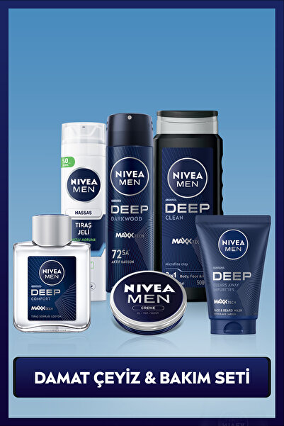 NIVEA MEN Erkek Bakım Çeyiz Seti, Deodorant 150ml, Tıraş Jeli, Losyon, Yüz Te...