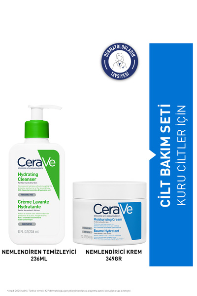 CeraVe Kuru Ciltler İçin Cilt Bakım Seti: Nemlendiren Temizleyici 236ML & Nem...