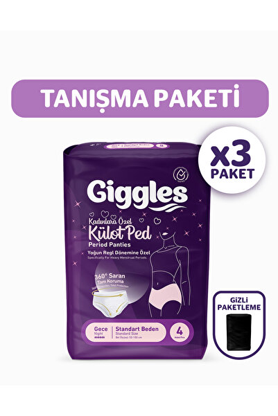 giggles Külot Ped (Regl Gece Külodu) Bel Ölçüsü 52-100 cm Standart Beden 3 Pa...